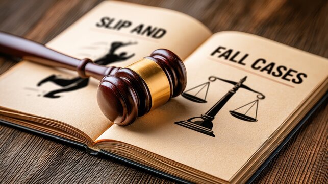 Gavel on an open book about slip and fall cases