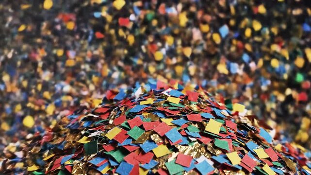 A vibrant mixture of small, multicolored plastic fragments scattered densely