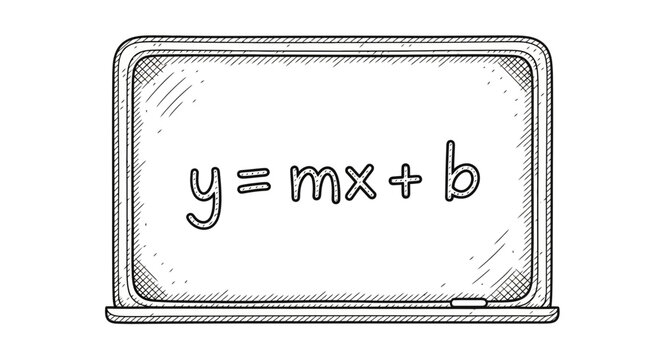Hand-drawn linear equation y=mx+b on a blackboard, education concept
