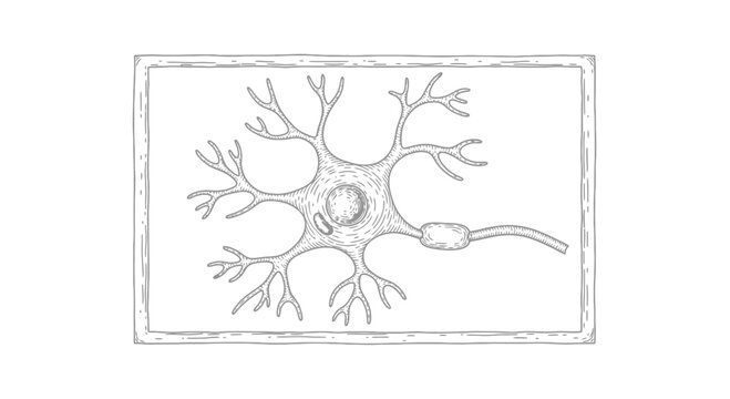 Hand-drawn neuron illustration, nerve cell, scientific drawing, detailed sketch