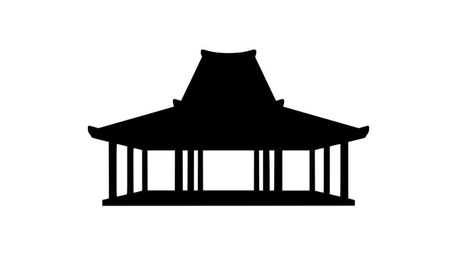 Black Silhouette of Traditional Javanese Joglo House Architecture