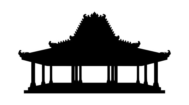 Javanese Joglo Pavilion House Silhouette Isolated on White Background