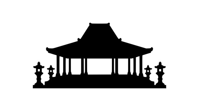 Traditional Javanese Joglo House Silhouette Isolated on White Background