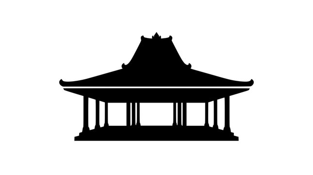 Silhouette of Traditional Javanese Joglo House Architecture from Indonesia