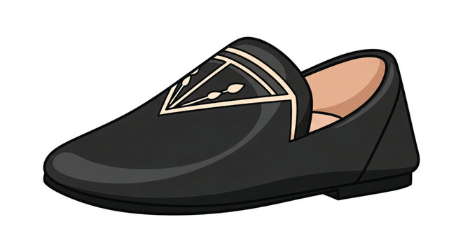 Black leather loafer dress shoe.