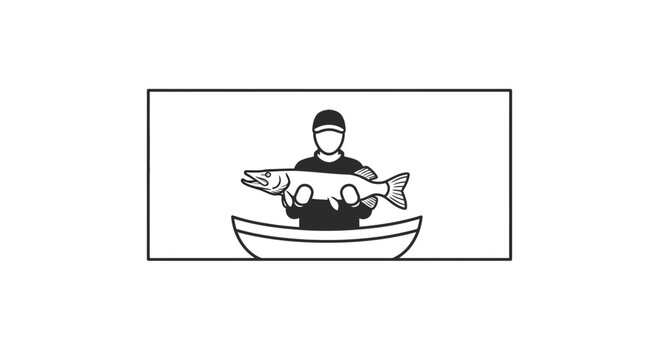 Fisherman proudly holding large catch in a boat, illustration