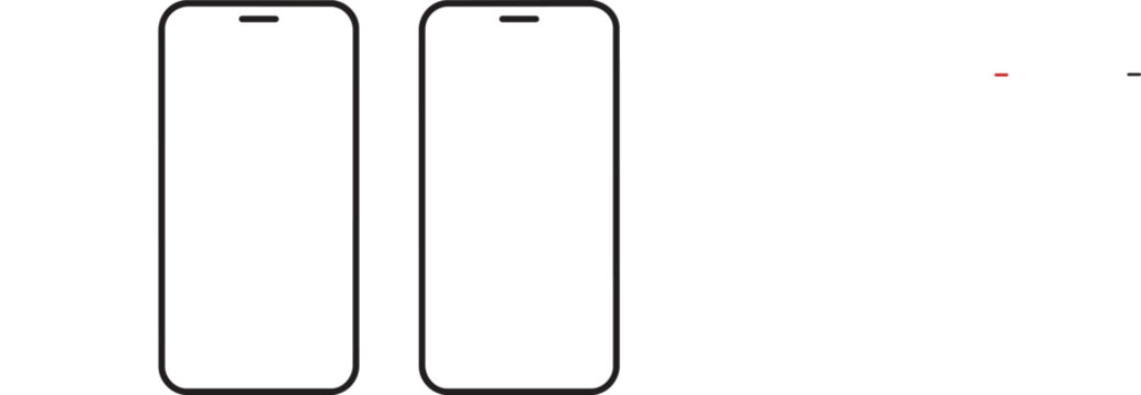 Two modern smartphone outline icons with thin black lines representing mobile phones for digital interface design and web graphics