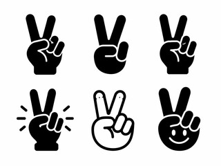 Fototapeta premium Set of six black and white peace hand gesture icons in different styles