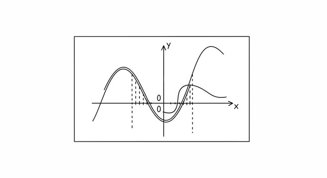 Graph of a function with local extrema and inflection points