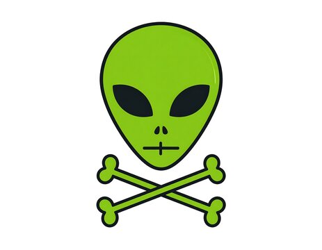 Green alien head with crossbones graphic design illustration