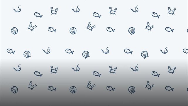 Seamless Seafood Patterns of Fish Crabs and Shells Minimalist Line Art Graphic for Food & Culinary Branding Background Presentation