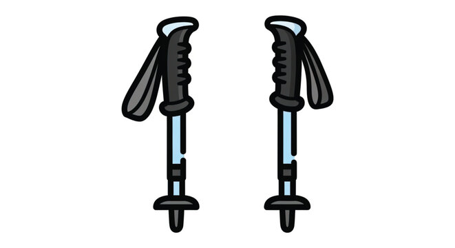 Black trekking poles with handles.