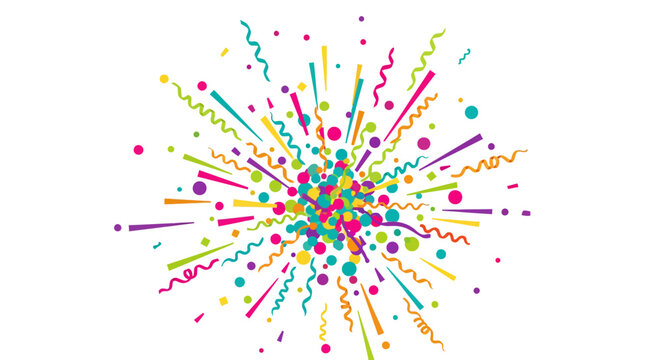 Exuberant abstract composition of bright confetti and decorative streamers, symbolizing joyous celebration and vibrant party energy for festivities
