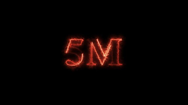 5m one million neon glowing text animation on black background, 5 Million achievement for social media 4K video animation.
