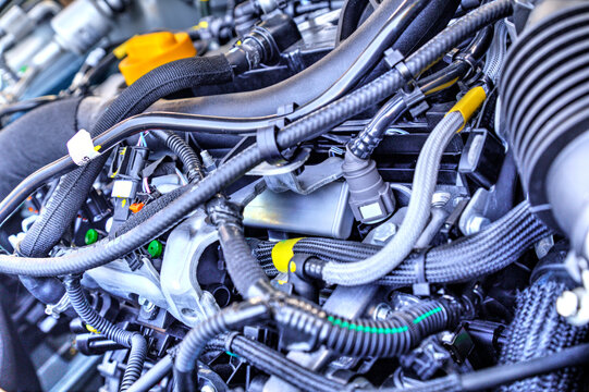 Modern car engine background close up view