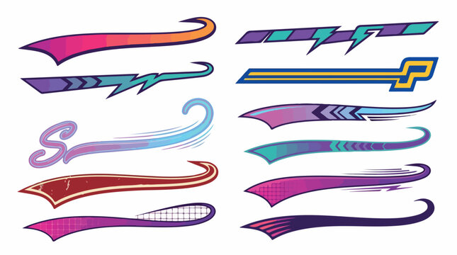 Racing vinyl decals set, 10 dynamic car body graphics, colorful sports vehicle stripes and speed stickers for automotive tuning and wrap design