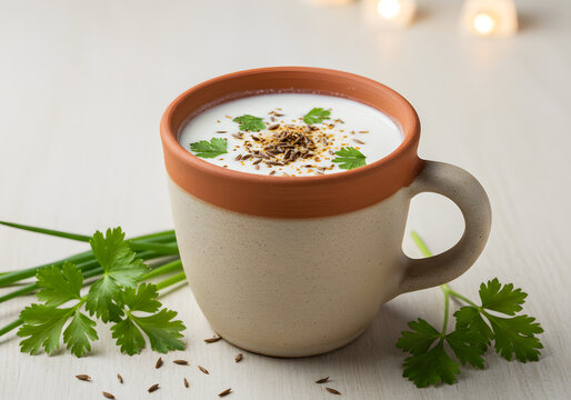 Yogurt drink in terracotta mug
