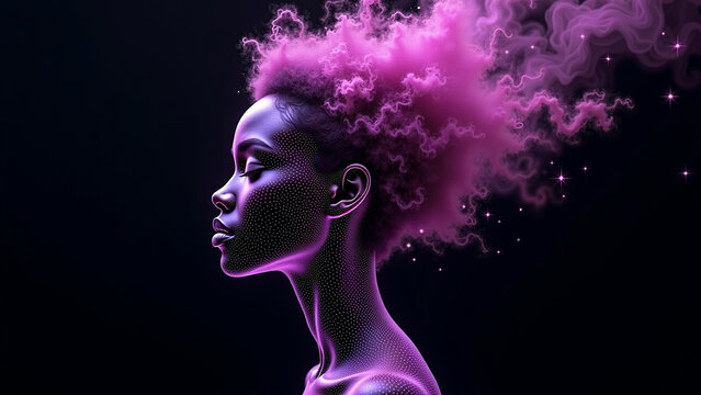 Faintly overlaid with a iteration complex fineline geometric wireframe network featuring glowing purple nodes and