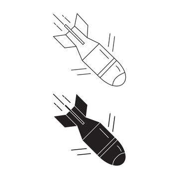 Falling bomb icon representing air strike or war attack.Editable stroke, Vector illustration, Line art Icon, Symbols.