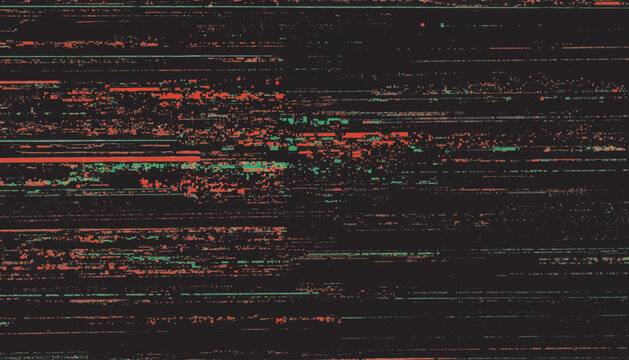 Abstract Digital Glitch Background with Red and Green Static VHS Noise Vector Texture