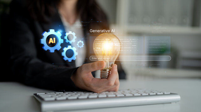 A futuristic concept of an enterprise Artificial Intelligence platform. This system uses machine learning for business automation, data analysis, and powering generative solutions. Fermion