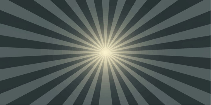 A vintage-style sunburst pattern radiates from a central bright light, creating a retro and dynamic visual effect with alternating dark and light stripes.