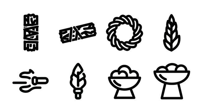 Fresh ingredients and healthy food staple icons.