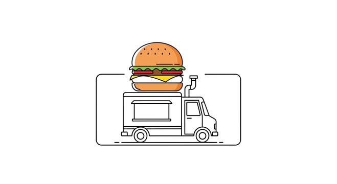Burger Food Truck Icon: Fast Food Mobile Kitchen Delivery Service