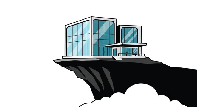 Modern house on cliff edge floating.