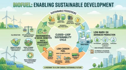 Obraz premium Biofuel Enabling Sustainable Development Circular Economy Cycle.
