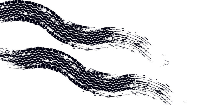 Black tire marks on road, Black rubber tire marks and tread marks, Tire trace track wheels texture and background, Auto tire tread grunge