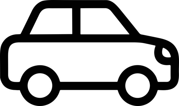 Minimalist outline of a car, simple vector icon, black and white design