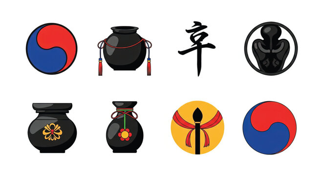 Korean Taoist symbol and vase icons.