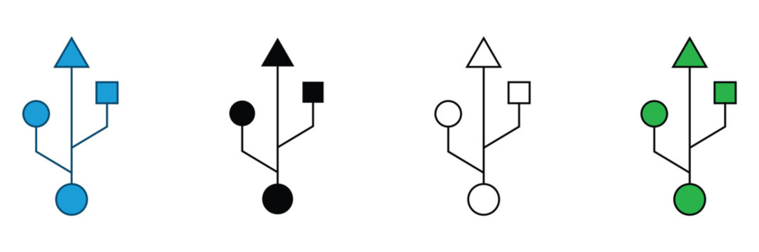 Colourful universal serial bus connection icons representing data transfer and technology in a modern flat design