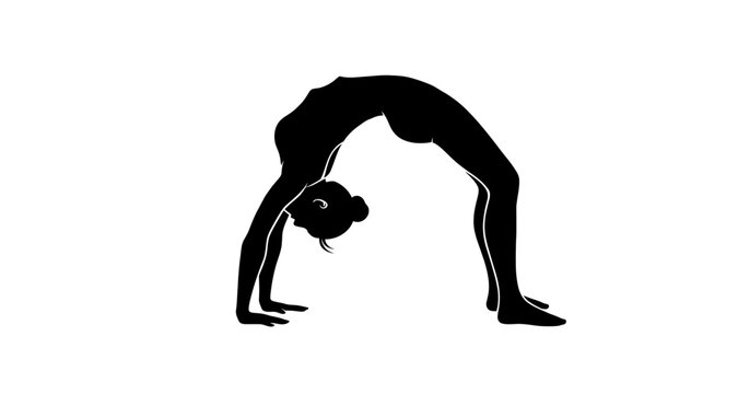 Woman in backbend yoga pose silhouette on transparent background