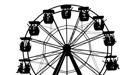 Silhouette of a Ferris Wheel with people enjoying a ride against a white background © Akun