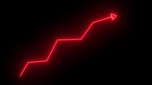 Red Up Arrow Business Market upturn Decline Graph on Black Background 4k video animation