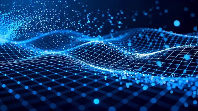 Blue digital wave grid pattern