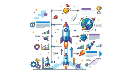 Colorful Rocket Ship Icon Launching. © Ariya