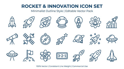 Rocket Icon Set Line Style. © Ariya