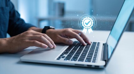 Business work and Assessment for the certificate concept, online survey exam and choose the right...