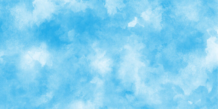 Bright painted sky blue watercolor background, Abstract blue sky with clouds,Aquarelle paint paper textured canvas element for text design. vector pastel color paint stain. Blue watercolor background,