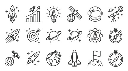 Space icons and symbols line style. © Ariya