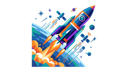 Vibrant Rocket Ship Blasting Off. © Ariya