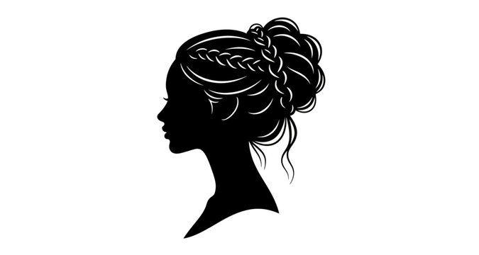 Woman s face with braided updo hairstyle silhouette on transparent background