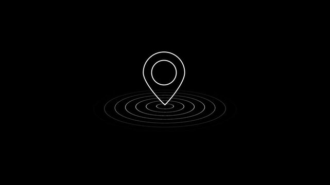 White location pin icon with concentric circles on black background map marker geolocation