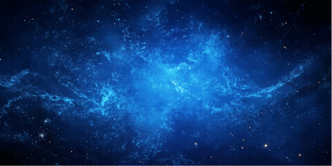 Vast and mysterious, a vibrant blue nebula swirls in the darkness of outer space, adorned with distant twinkling stars, creating a breathtaking cosmic spectacle. © ZINGGALALA HOHO
