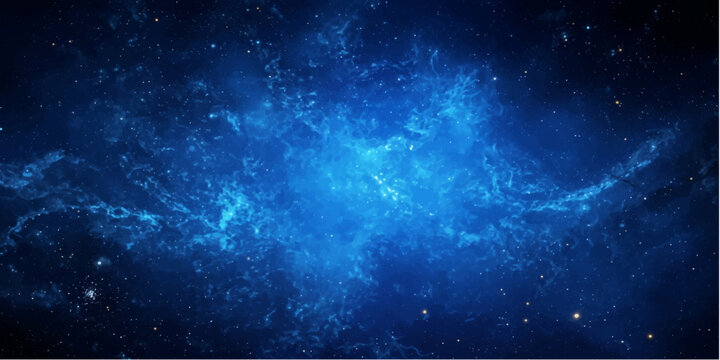 Vast and mysterious, a vibrant blue nebula swirls in the darkness of outer space, adorned with distant twinkling stars, creating a breathtaking cosmic spectacle.