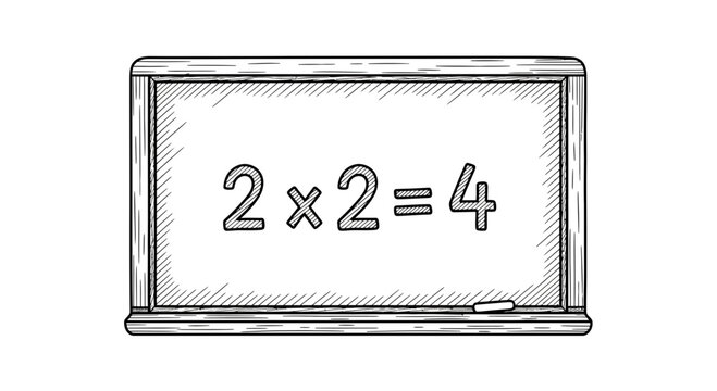 Hand-drawn blackboard with 2x2=4 equation, chalk and eraser, education concept