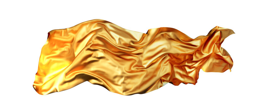 Flowing golden fabric on transparent